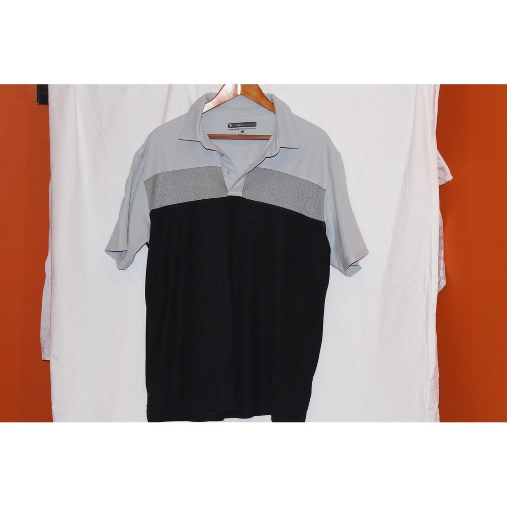 Pebble Beach Mens Dry-Luxe Performance Polo Shirt XL Grey Black Colorblock Golf